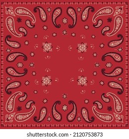 Paisley Bandana Vector ornament  silk neck scarf or kerchief square pattern design style for print on fabric, folk fashion for tee, Hoodie, placement prints etc..