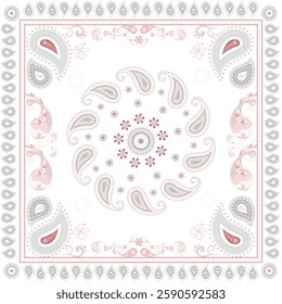 Paisley bandana Vector paisley Bandana Print. Silk neck scarf or kerchief square pattern design style, best motive for print on fabric or paper