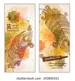 Paisley Batik Background. Set Of Three Abstract Ethnic Indian Hand Drawn Vector Cards. Series Of Image Template Frame Design For Card.