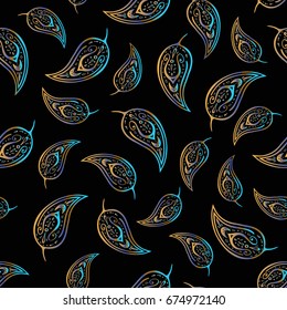 Paisley Beautiful golden background. Seamless  Elegant Hand Drawn vintage Pattern