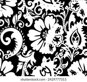 Paisley black and white pattern. Seamless paisley wallpaper.