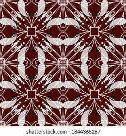 Paisley black white red floral seamless pattern. Ornamental vector ethnic style lines background. Paisley flowers line art ornament. Intricate patterned design. Repeat backdrop. For fabric, prints.