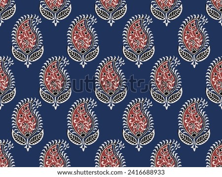 PAISLEY BLOCK PRINT SEAMLESS PATTERN ALL OVER PRINT VECTOR ILLUSTRATION