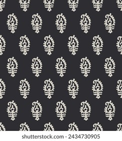 paisley Block print white paste black and white indian traditional booti allover seamless repeat pattern