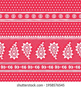 Paisley block printing seamless pattern, Indian traditional ornament, vector