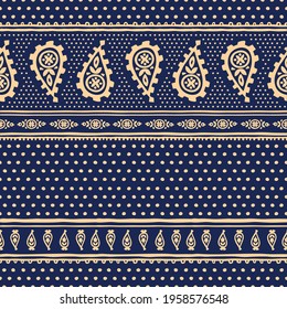 Paisley block printing seamless pattern, Indian traditional ornament, vector