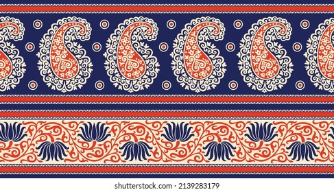 Paisley border design with lotus flower