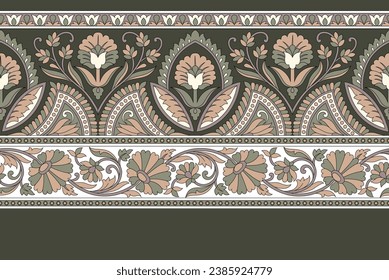 paisley border pattern on green background