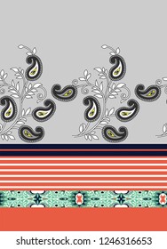 paisley border pattern on grey background