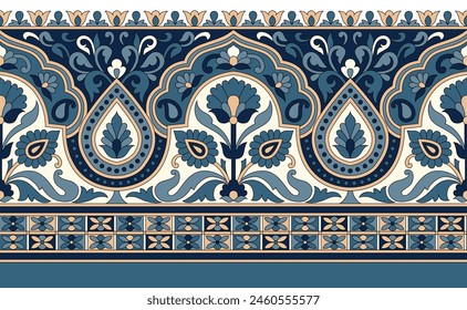 paisley border pattern on navy background