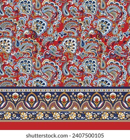 paisley border pattern on red background