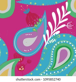 Paisley. Bright seamless pattern based on the traditional eastern ornament "Buta".