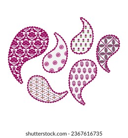 paisley buta pattern set rangoli indian vector design element hand drawn isolated doodle