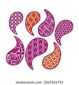 patrón de buta de paisley conjunto diseño vectorial indiano de rangoli elemento doodle aislado dibujado a mano