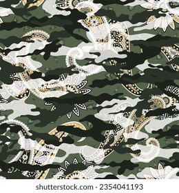 paisley camouflages pattern on Green background