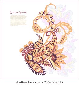 Paisley Card with paisley isolated for design. Hand drawn Floral vector pattern. Embroidery floral vector pattern.