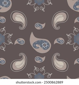Paisley Classics in Cream . Pale Very Peri ,Blue,Beige colours natural colour ,seamless pattern ,prints background