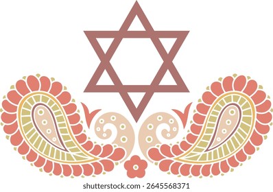 Paisley Clip Art com Star of David. Design de símbolos judaicos intrincados