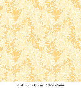 Paisley or Damask Golden Floral Seamless Pattern, Vector Ornament. hand drawn seamless pattern. Damask silhouette texture. Floral teardrop motif. Vintage ornate background. Textile, wallpaper