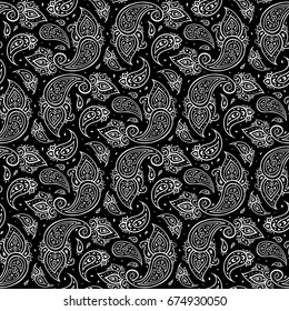 Paisley decorative pattern. Black and white vector ornament. Hand Drawn illustration 