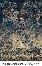 Paisley Denim Texture - Abstract background with Vintage Roses