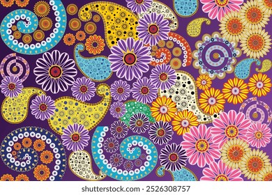 Paisley design Flora Damask Seamless pattern  embroidery, Indian style.  art ornament print.Design for carpet, cover.wallpaper, wrapping, fabric, clothing