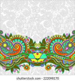 paisley design on decorative floral background for invitation, packing paper, book cover, web page decoration and other, vector illustration