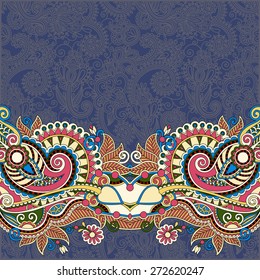 paisley design on decorative floral background for invitation, packing paper, book cover, web page decoration and other, vector illustration on dirty dark blue