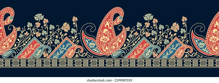 Paisley design pattern flower border