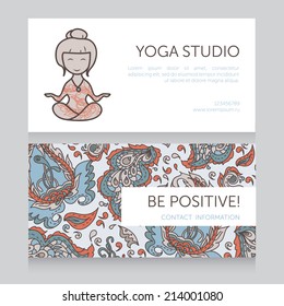 Paisley design template for yoga studio business card, vector illustration