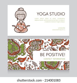 Paisley design template for yoga studio business card, vector illustration