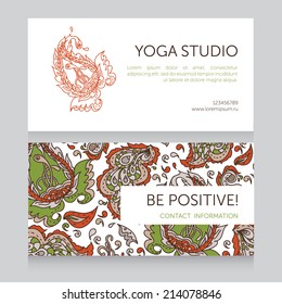 Paisley design template for yoga studio business card, vector illustration