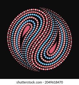 The paisley - dotted folk art pattern in a circle. Traditional ethnic ornament. Object isolated on black background. Vector print.