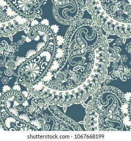 Paisley elegance seamless pattern with ethnic flowers and leaf, vector floral illustration in vintage style