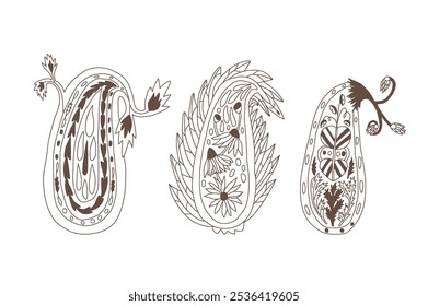 Paisley elements. Vector hand drawn doodle style set illustration isolated on white background.