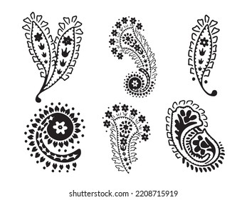 Ilustración vectorial de elementos paisley aislada en fondo blanco