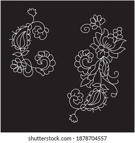 Paisley Embroidery Motif With Stitch Texture Effect 