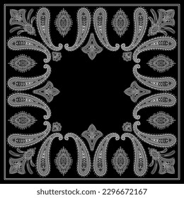 Paisley Ethnic Floral Hand Drawn bandana, handkerchief