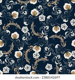 Paisley ethnic floral vintage illustration seamless pattern colorful abstract.