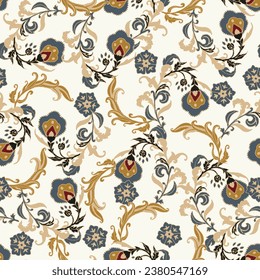 Paisley ethnic floral vintage illustration seamless pattern colorful abstract.