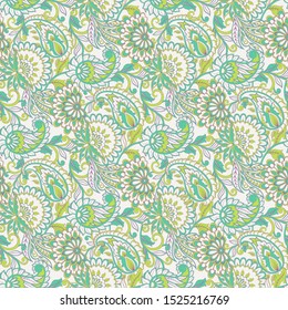 Paisley and ethnic flowers seamless vector pattern. floral vintage background