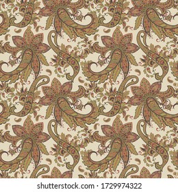 Paisley and ethnic flowers seamless vector pattern. floral vintage background