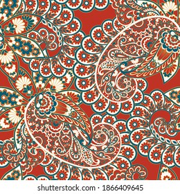 Paisley and ethnic flowers seamless vector pattern. floral vintage background