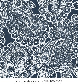 Paisley and ethnic flowers seamless vector pattern. floral vintage background