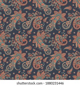 Paisley and ethnic flowers seamless vector pattern. floral vintage background