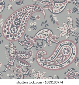 Paisley and ethnic flowers seamless vector pattern. floral vintage background