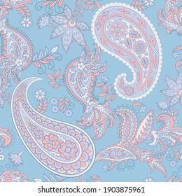 Paisley and ethnic flowers seamless vector pattern. floral vintage background