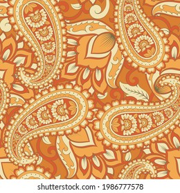 Paisley and ethnic flowers seamless vector pattern. floral vintage background