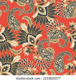 Paisley und ethnische Blumen nahtlose Vektormuster. floraler Vintage-Hintergrund