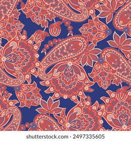 Paisley and ethnic flowers seamless vector pattern. floral vintage background